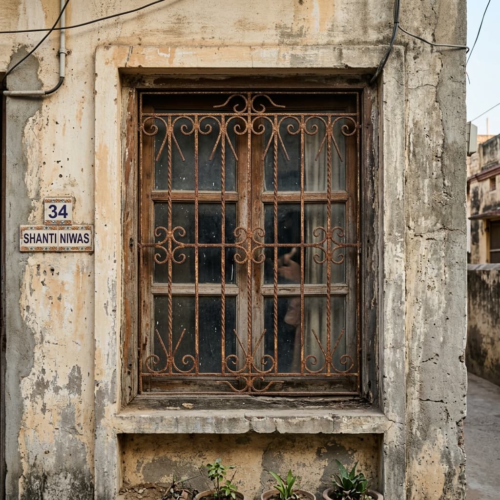 Before: Old rusty iron grill window